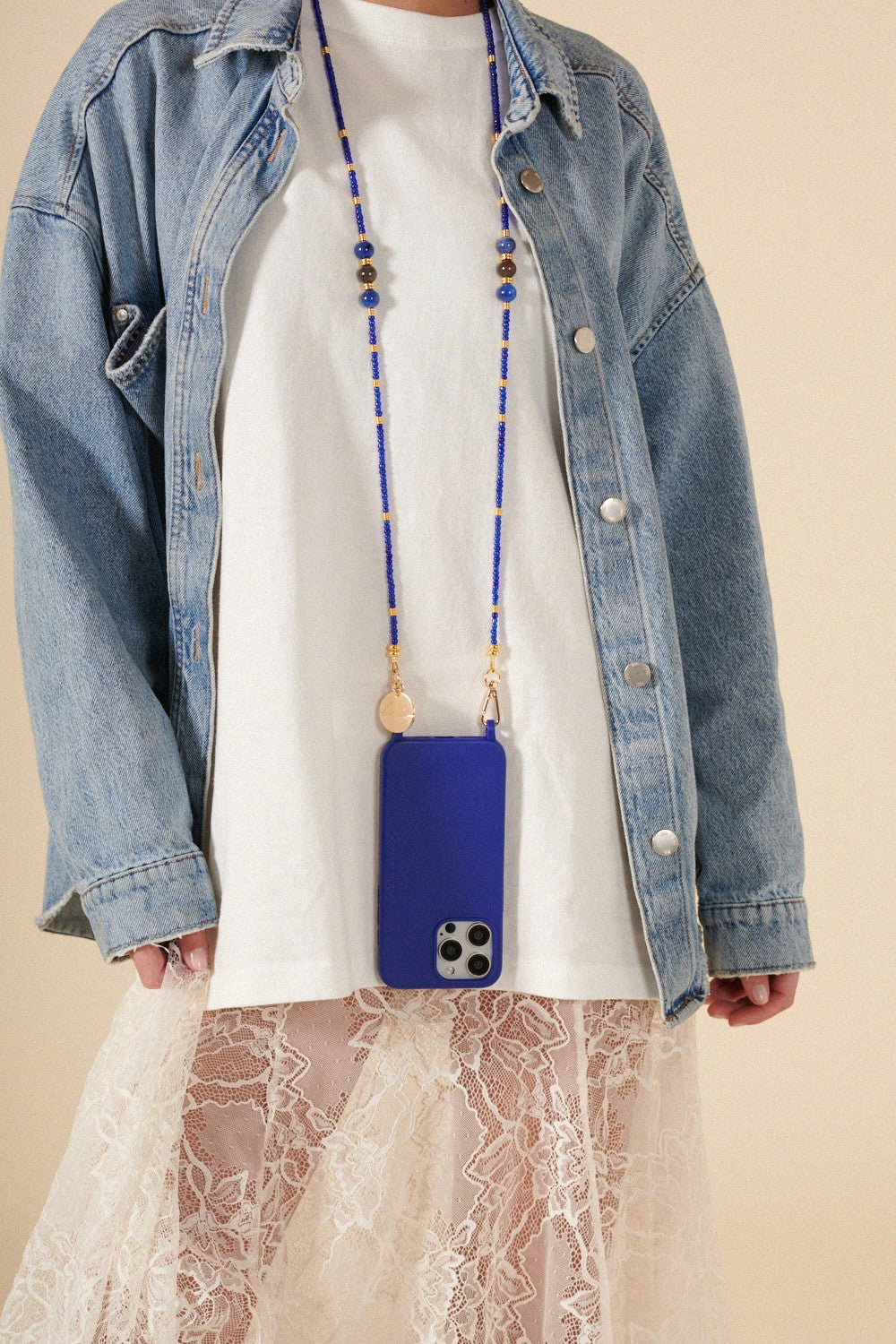 Chaine Longue Iris perles Bleues 120 cm