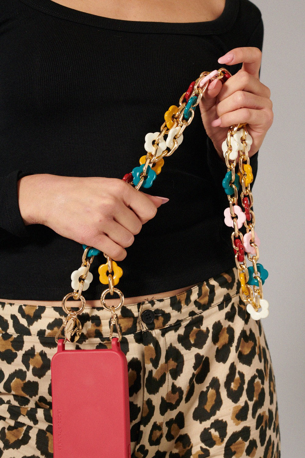 LaCoqueFrancaise マルチカラーチェーン　120㎝ Cassy Long Chain with Multicolored Flowers 120 cm