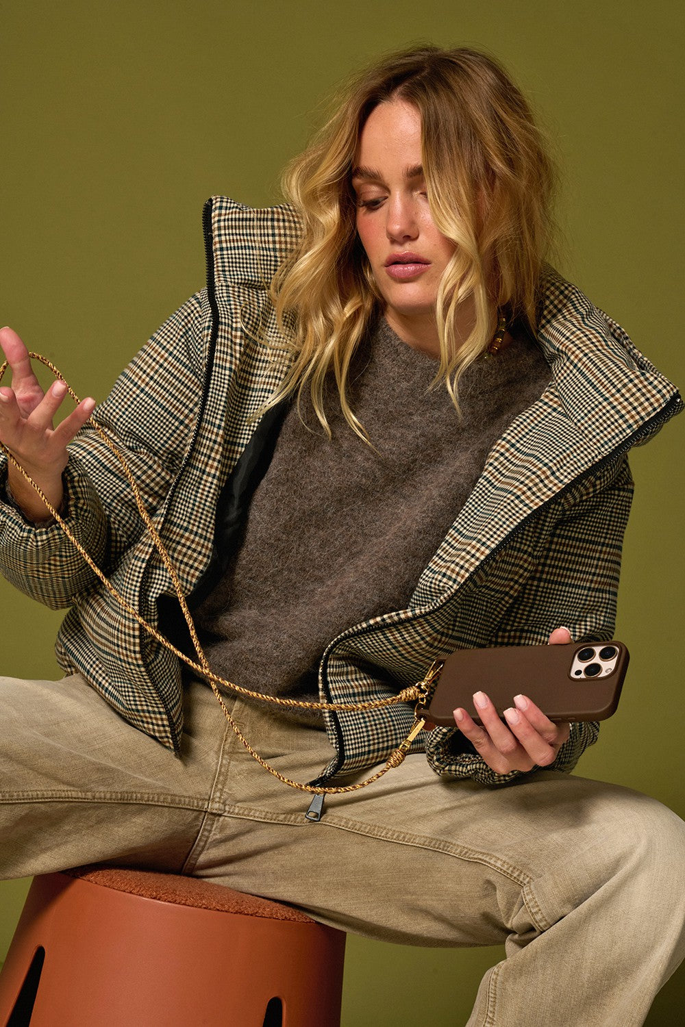 Chaine Longue Vanessa Beige 120 cm