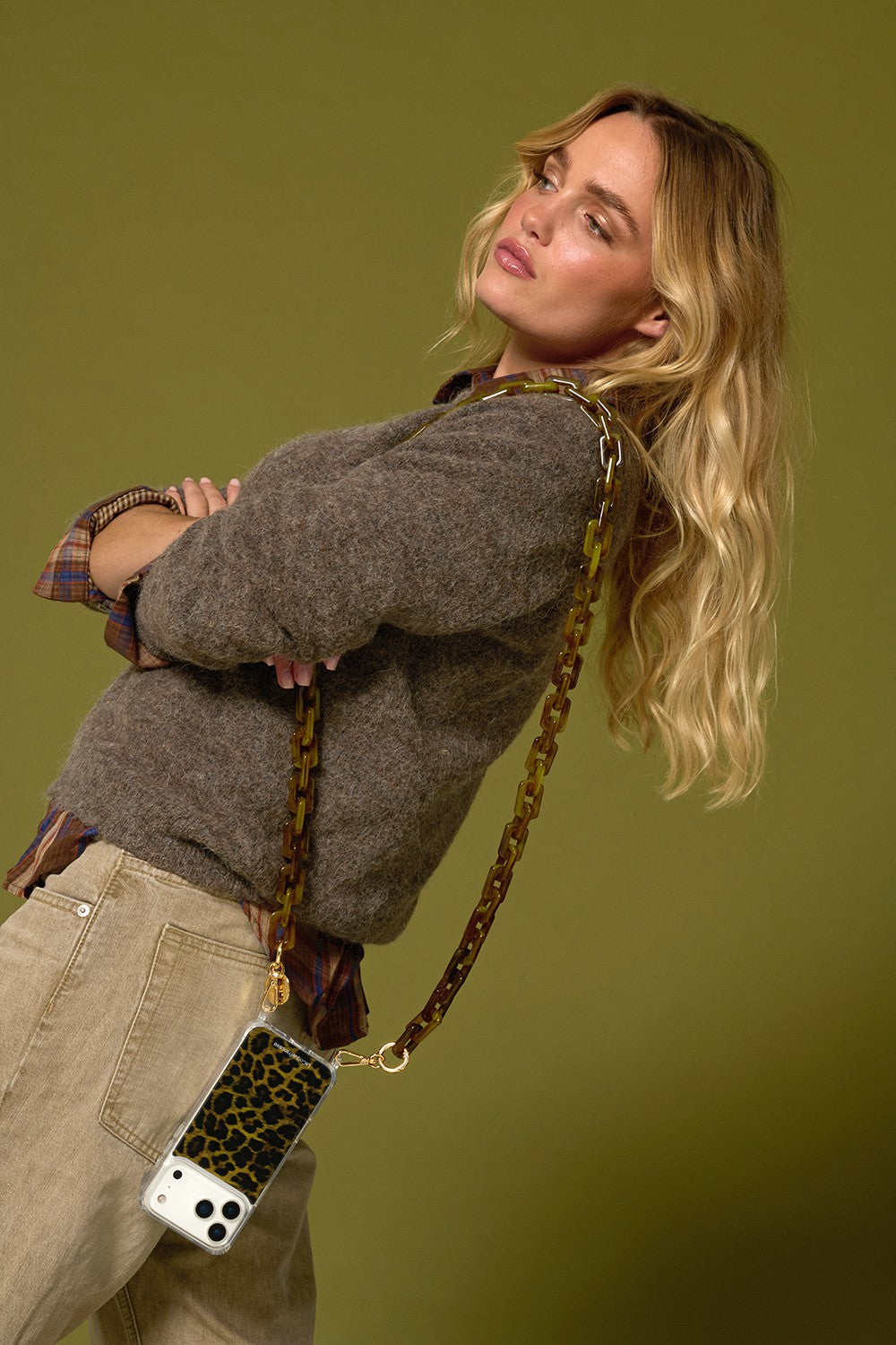 Chaine Longue Emmy Kaki 120 cm