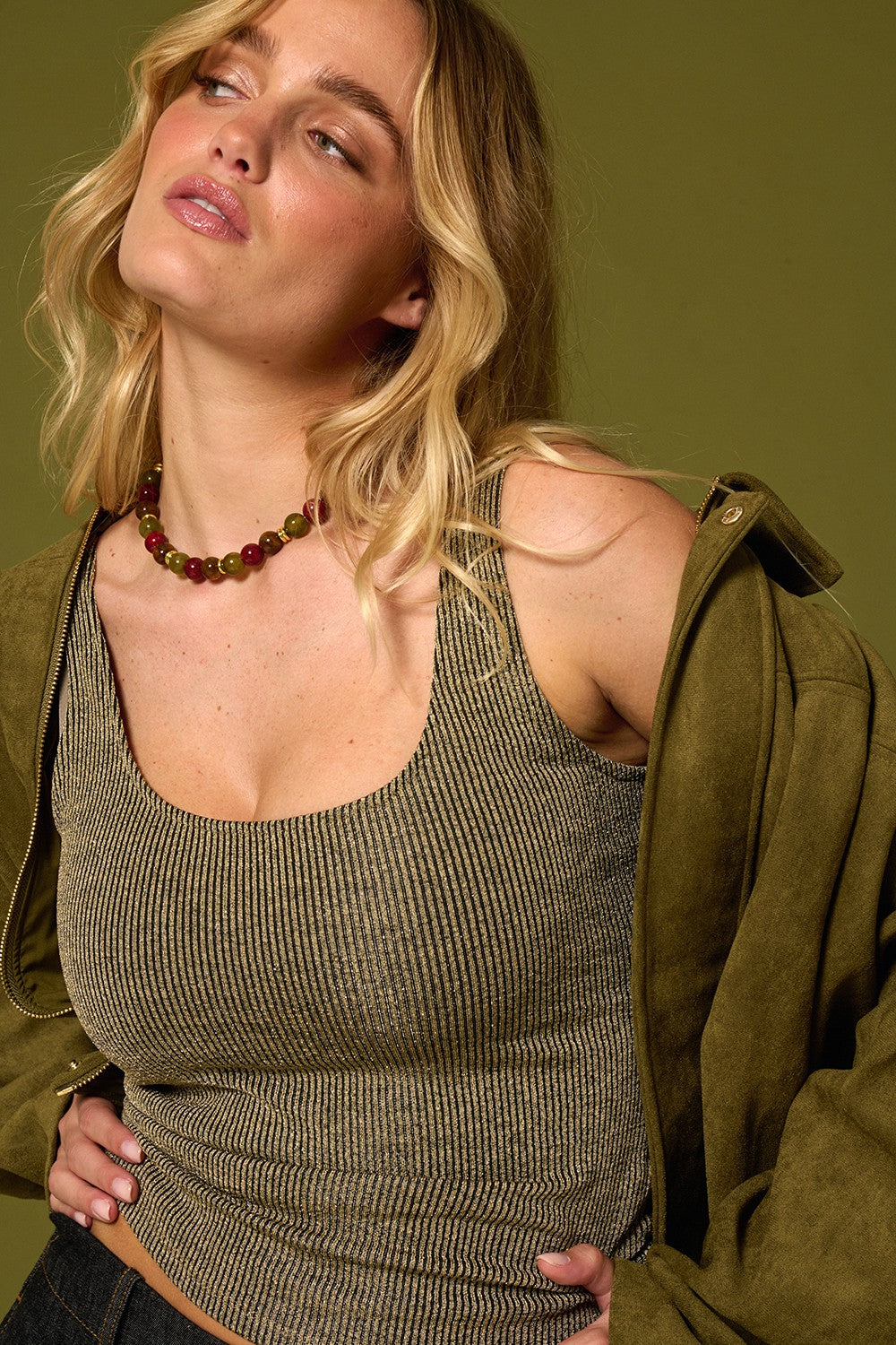 Bijoux Collier Harper Kaki 40 cm