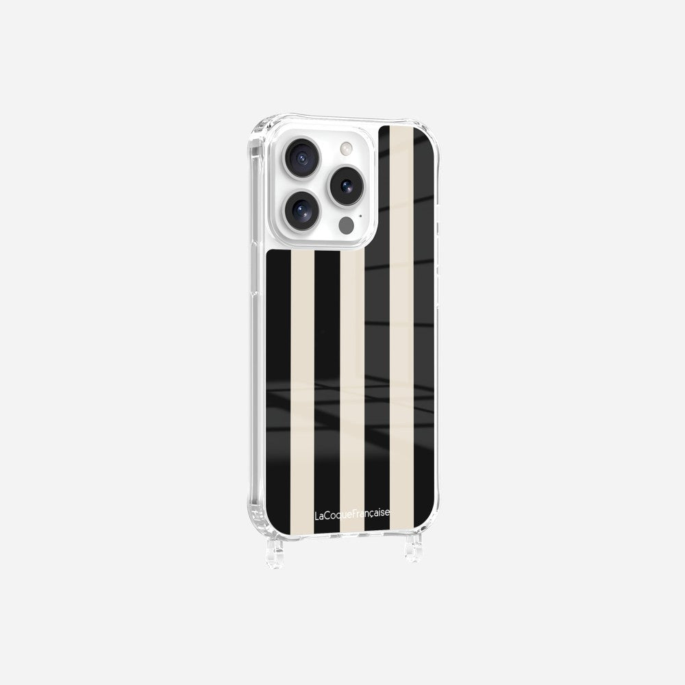 Coque Anneaux Imprimee Rayure Noir Beige