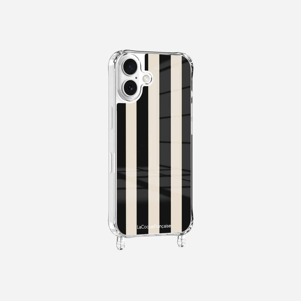 Coque Anneaux Imprimee Rayure Noir Beige