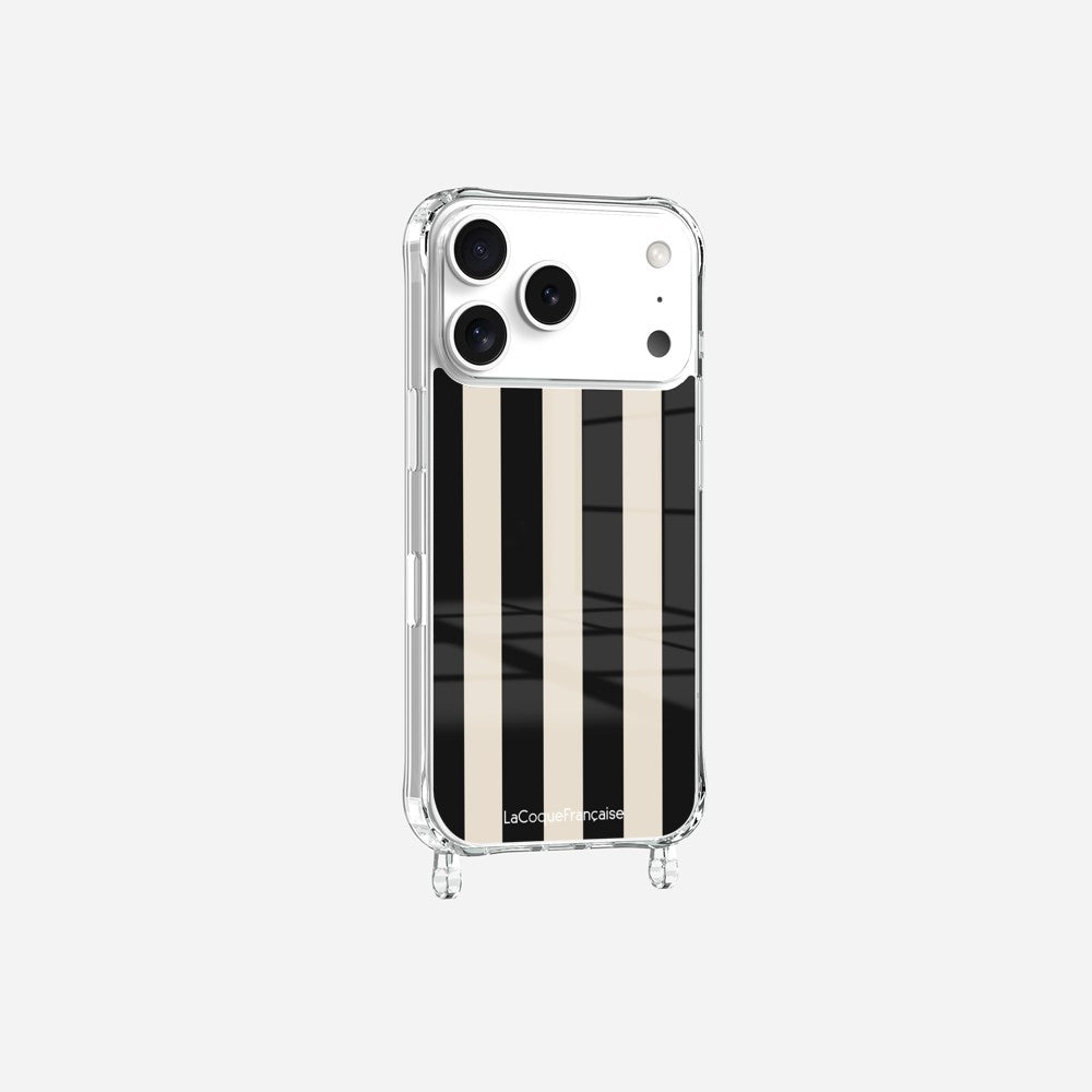 Coque Anneaux Imprimee Rayure Noir Beige