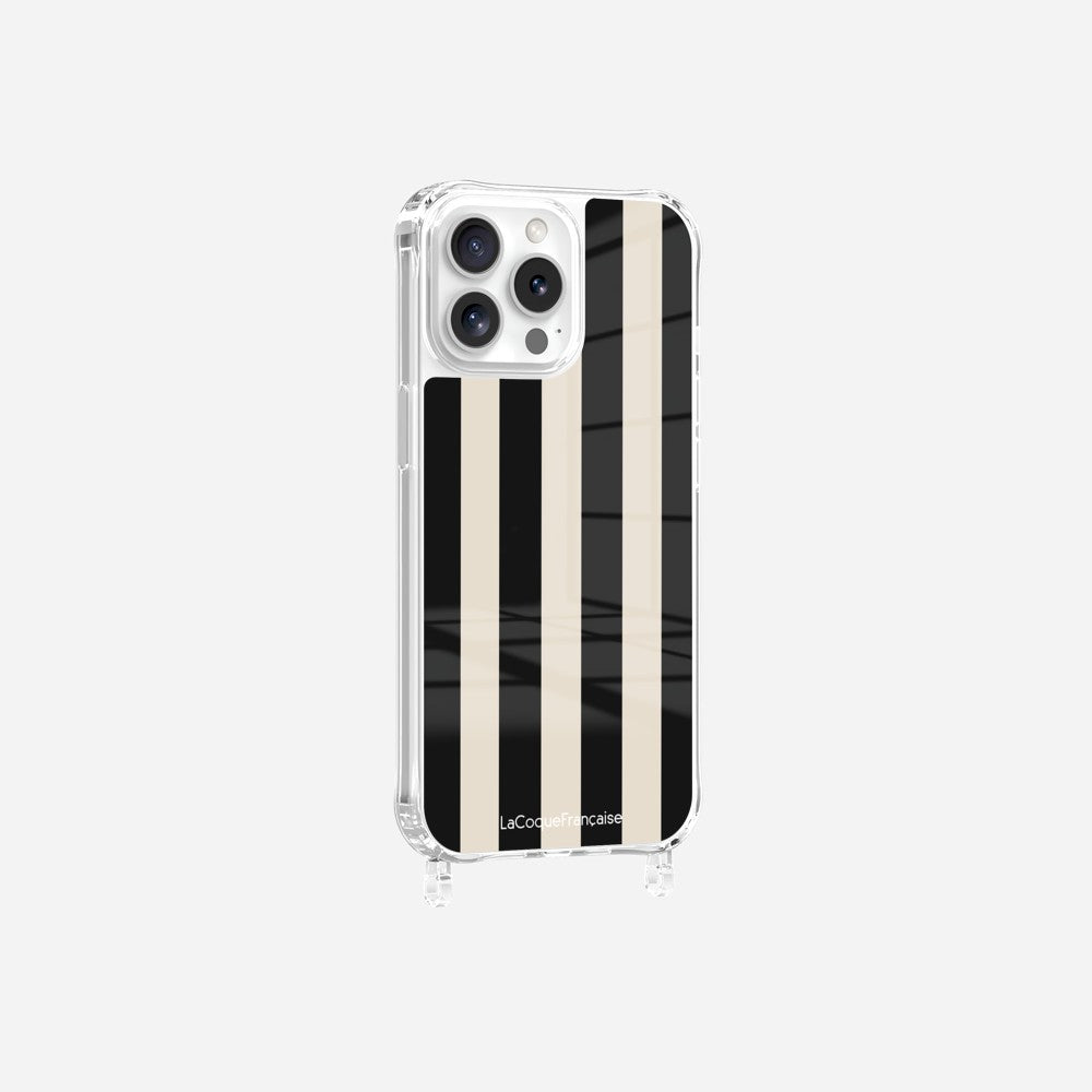 Coque Anneaux Imprimee Rayure Noir Beige