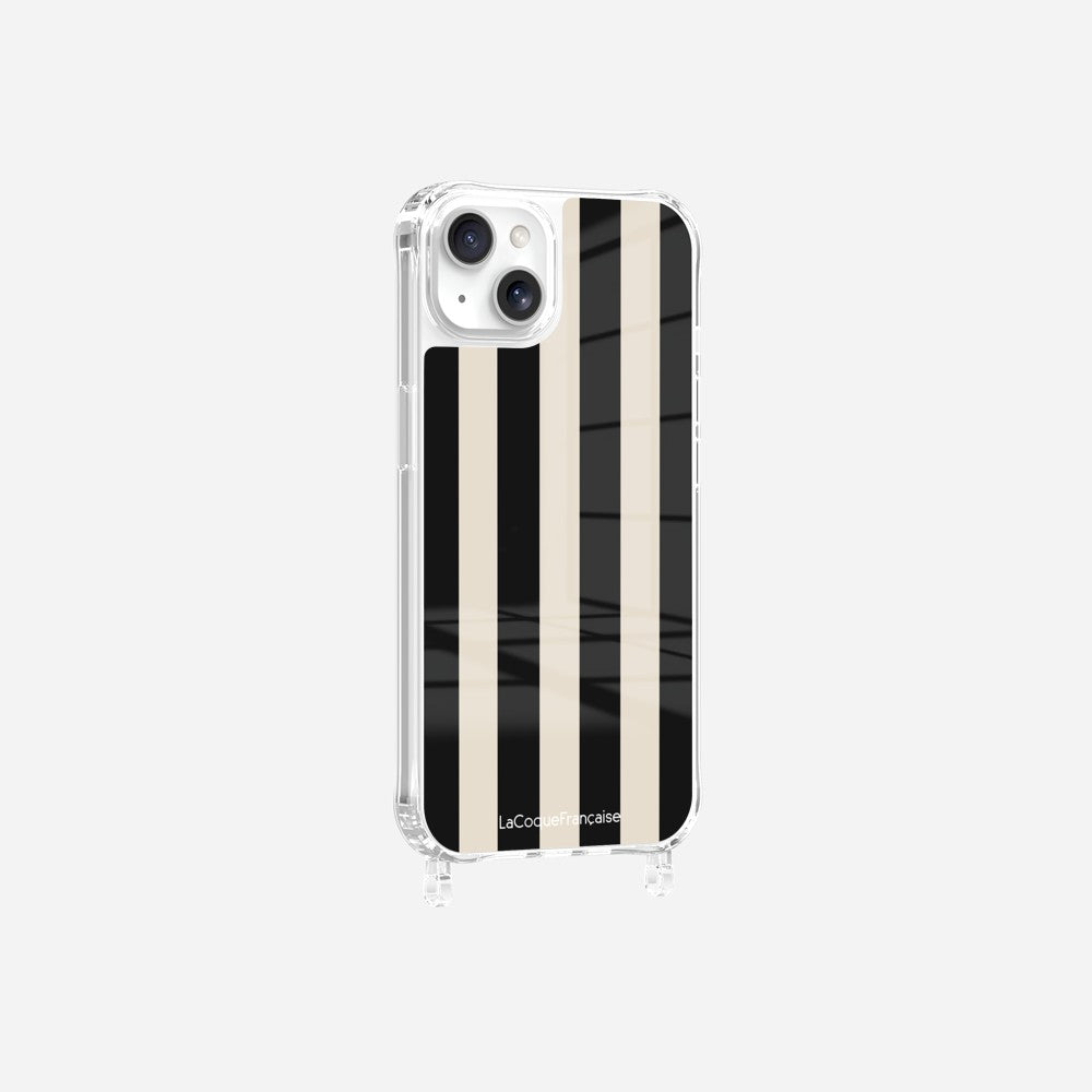Coque Anneaux Imprimee Rayure Noir Beige