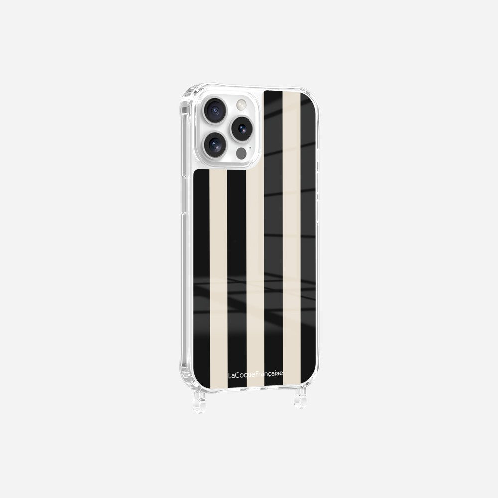 Coque Anneaux Imprimee Rayure Noir Beige