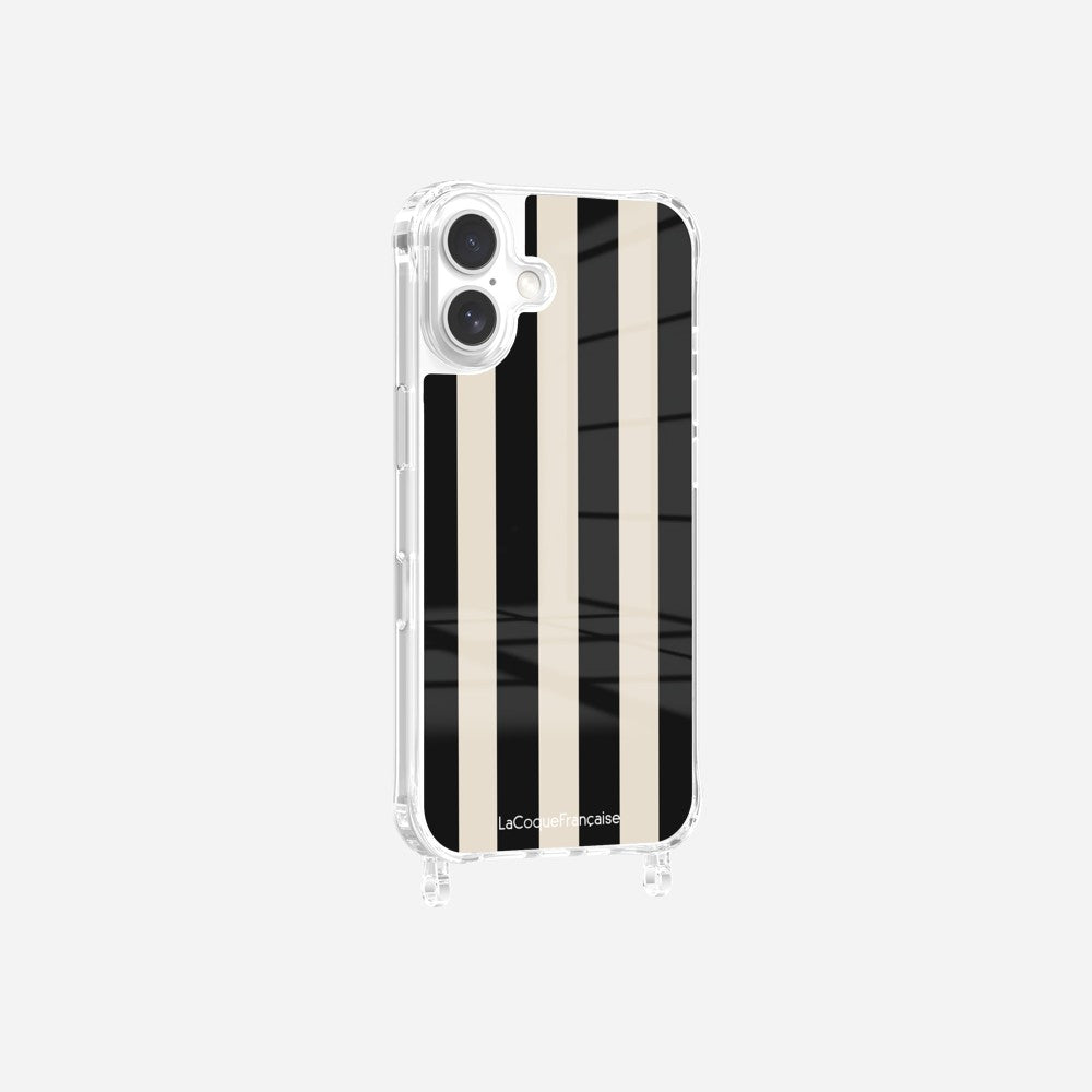 Coque Anneaux Imprimee Rayure Noir Beige