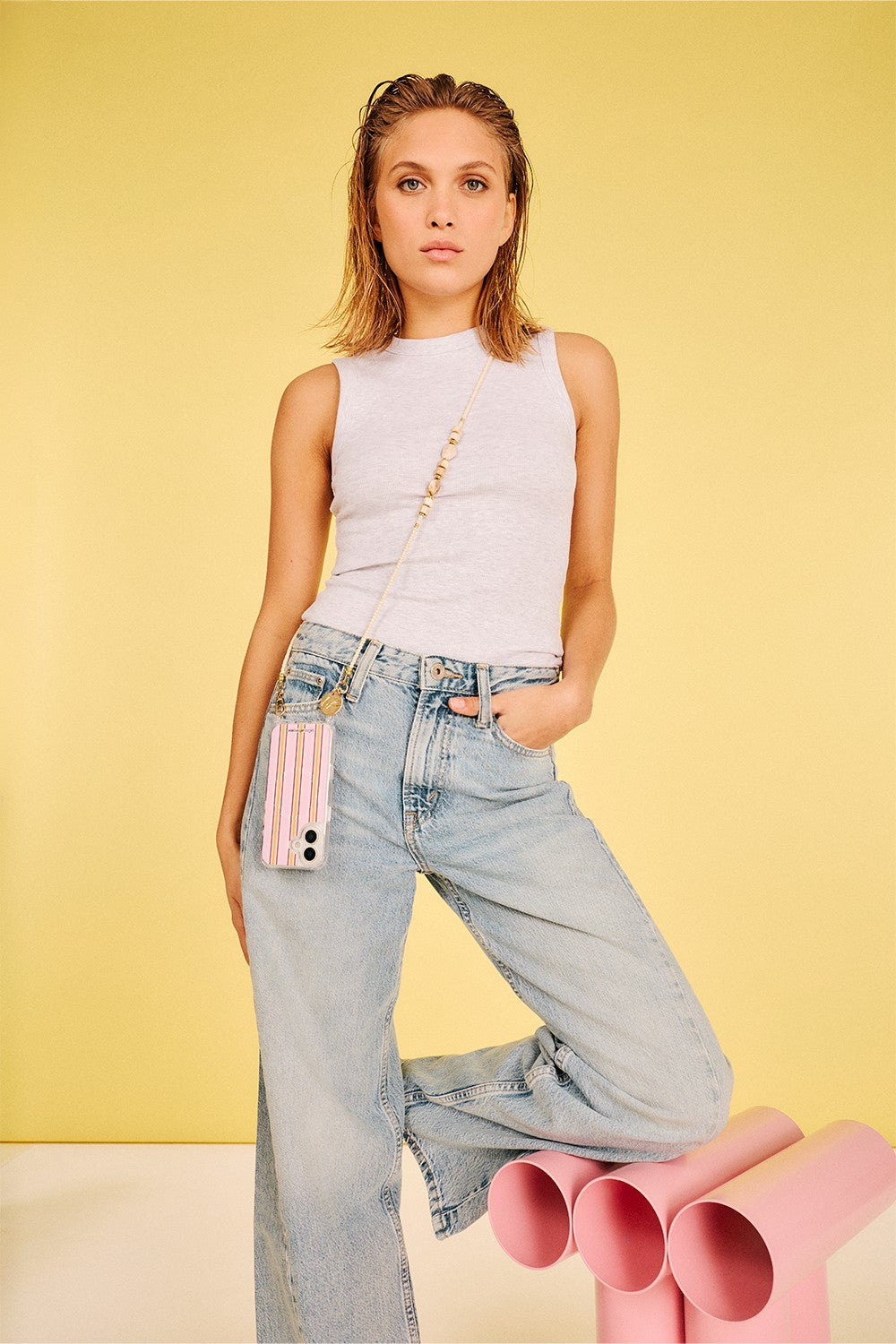 Chaine Longue Chiara Beige 120 cm