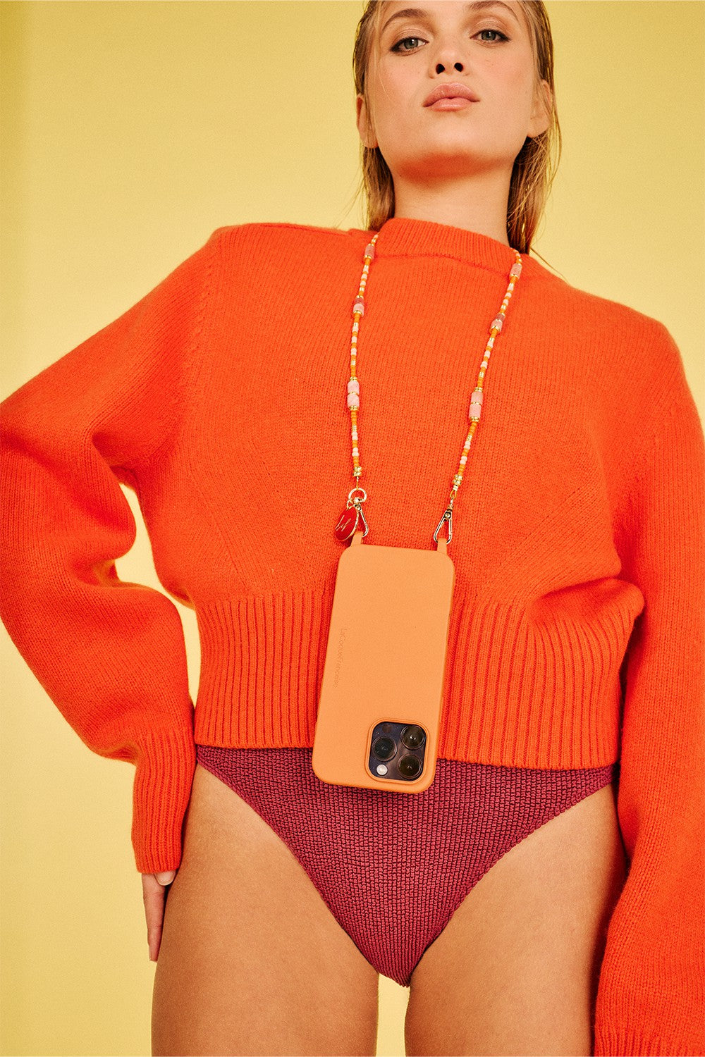 Chaine Longue Ornella Orange 120 cm