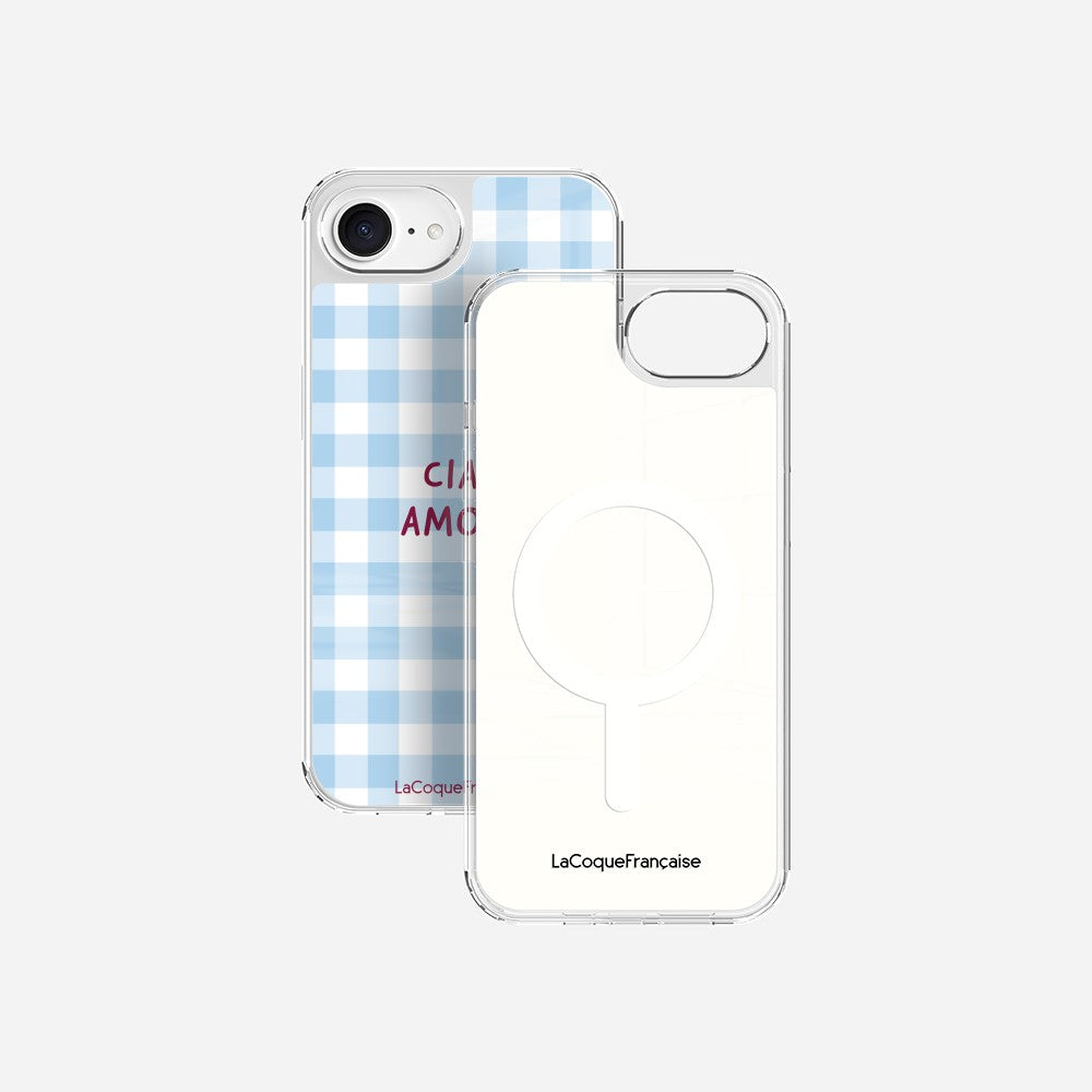 Coque Sans Anneaux Imprimee Ciao Amore Vichy Bleu