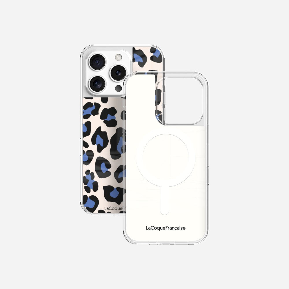 Coque Sans Anneaux Imprimee Leopard Beige Et Bleu - 24