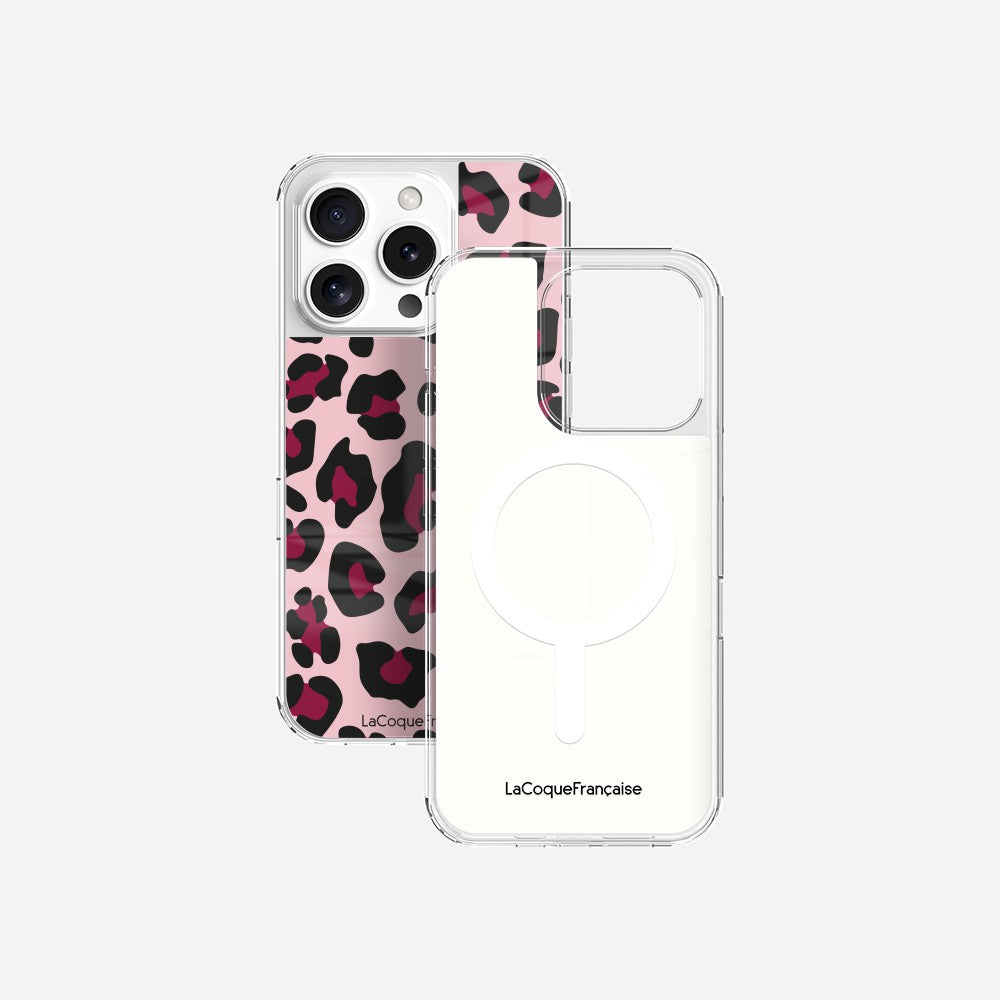 Coque Sans Anneaux Imprimee Leopard Rose Et Bordeaux