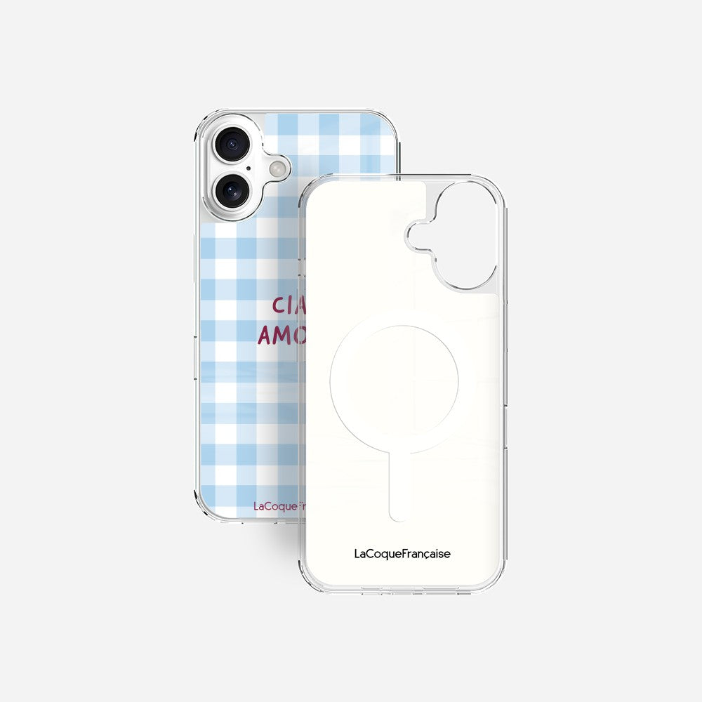 Coque Sans Anneaux Imprimee Ciao Amore Vichy Bleu