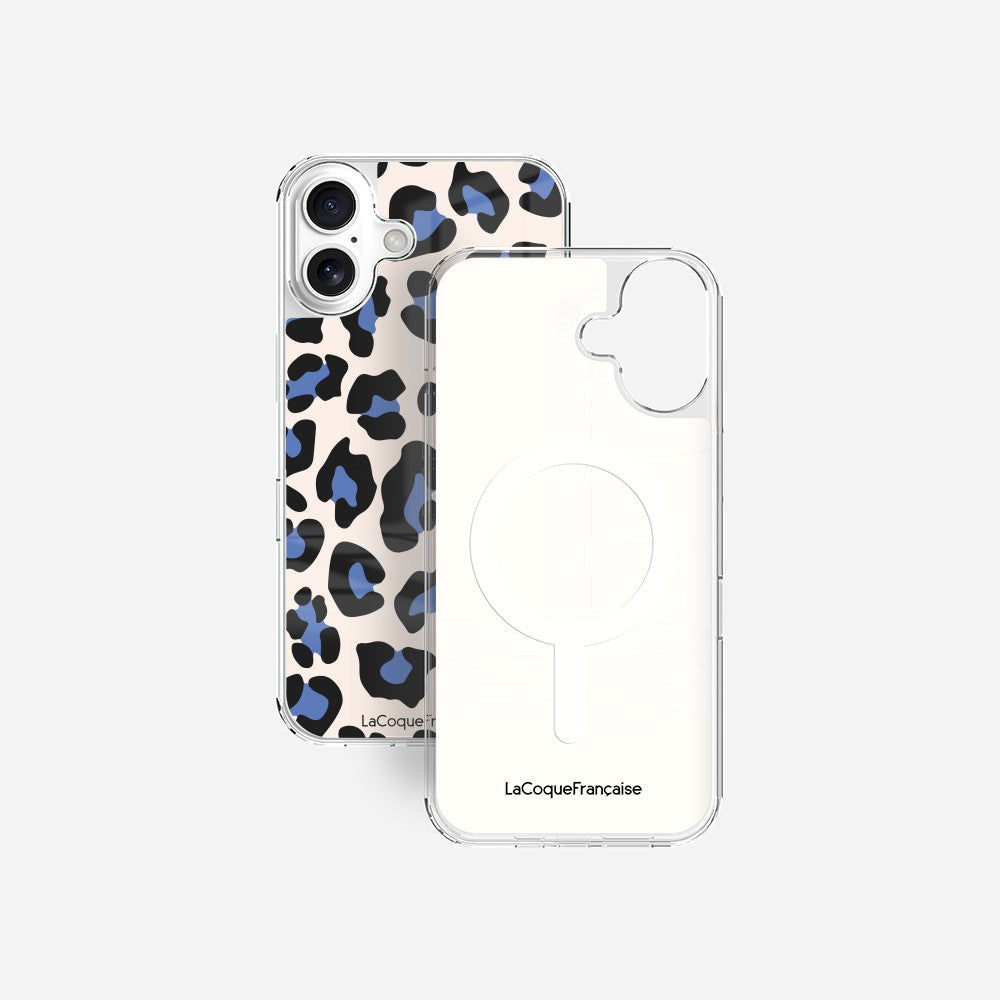 Coque Sans Anneaux Imprimee Leopard Beige Et Bleu - 26