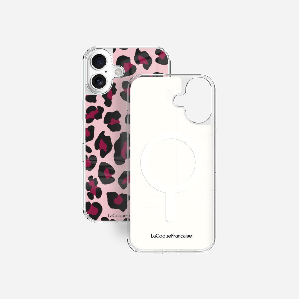 Coque Sans Anneaux Imprimee Leopard Rose Et Bordeaux