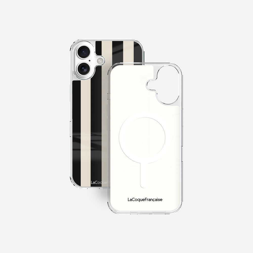 Coque Sans Anneaux Imprimee Rayure Noir Beige