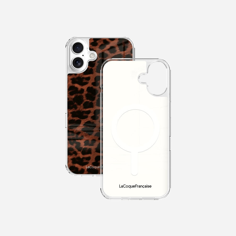 Coque Sans Anneaux Imprimee Leopard Terracotta Et Noir