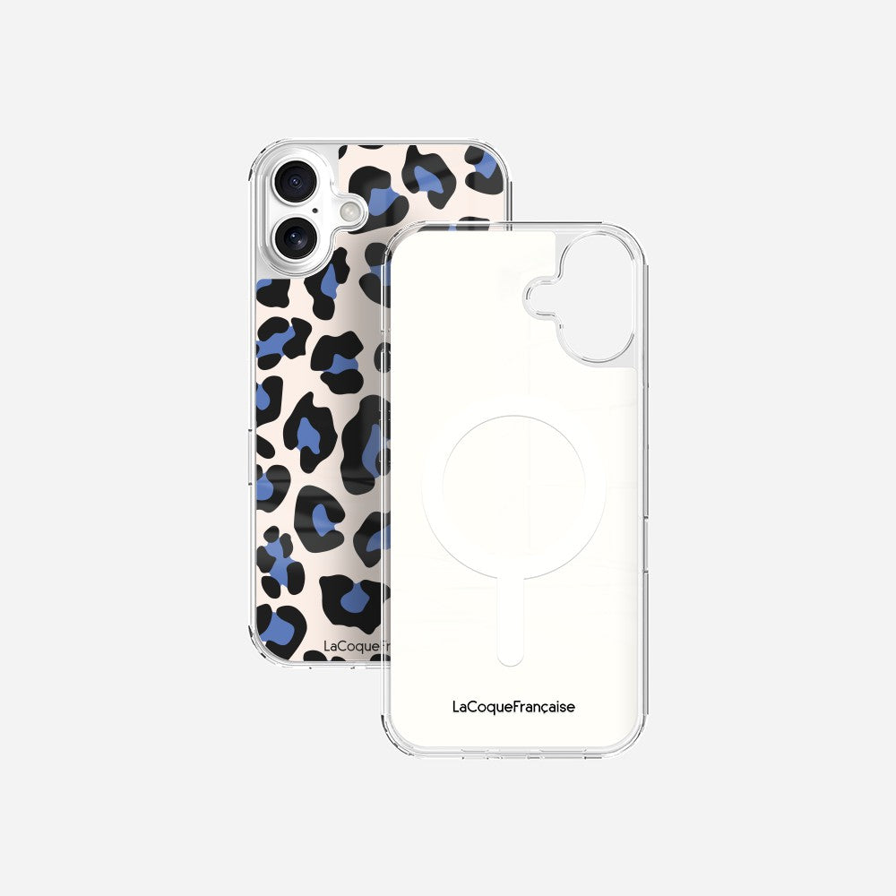 Coque Sans Anneaux Imprimee Leopard Beige Et Bleu - 27