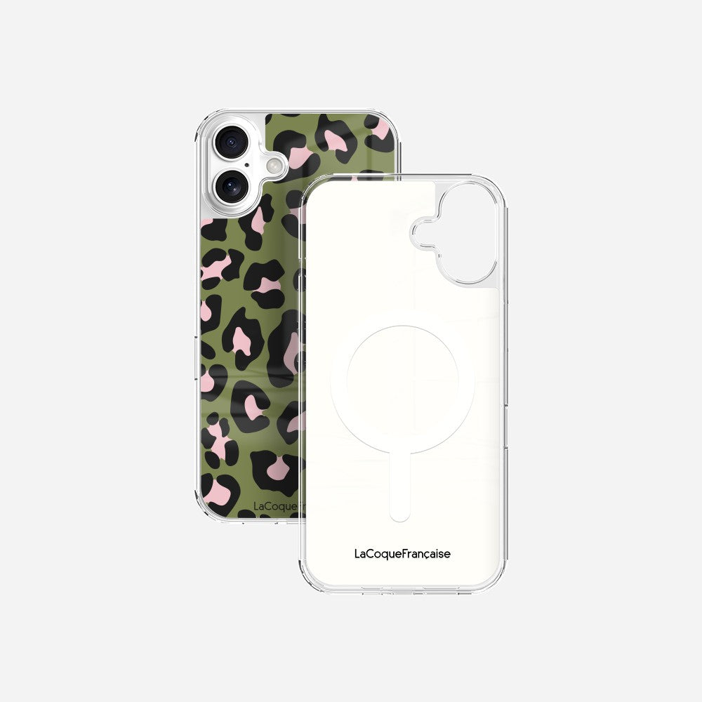 Coque Sans Anneaux Imprimee Leopard Kaki Et Rose