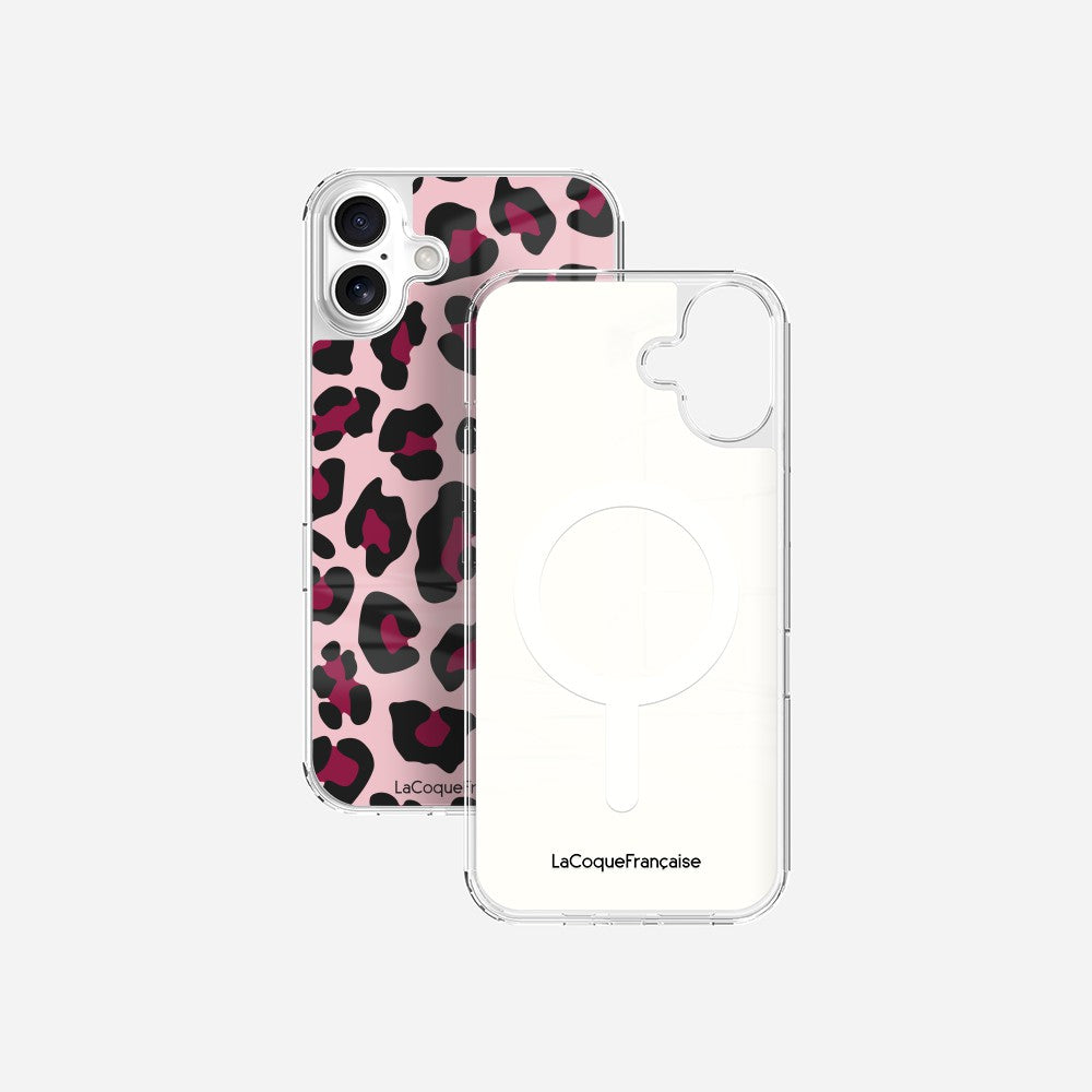Coque Sans Anneaux Imprimee Leopard Rose Et Bordeaux