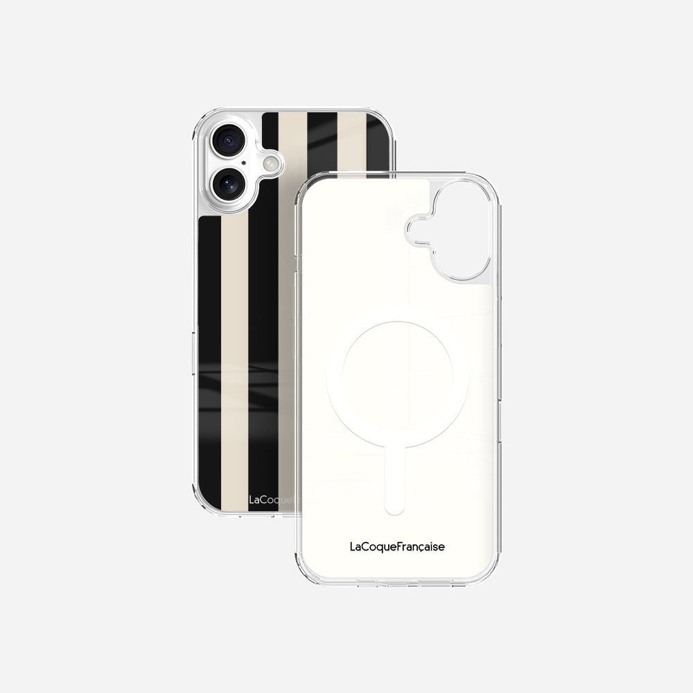 Coque Sans Anneaux Imprimee Rayure Noir Beige