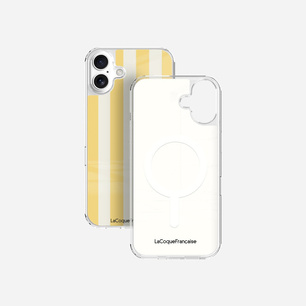 Coque Sans Anneaux Imprimee Rayure Jaune Beige