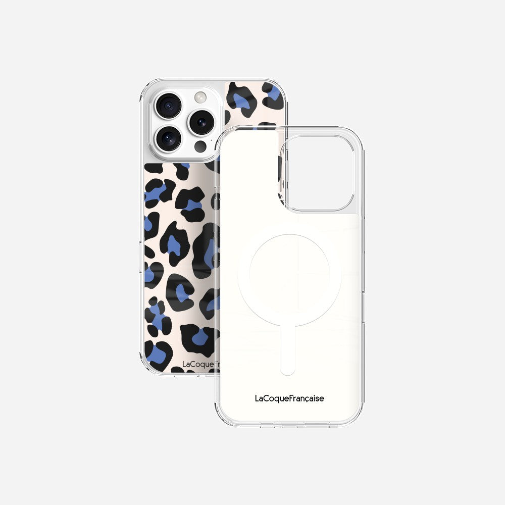 Coque Sans Anneaux Imprimee Leopard Beige Et Bleu - 25
