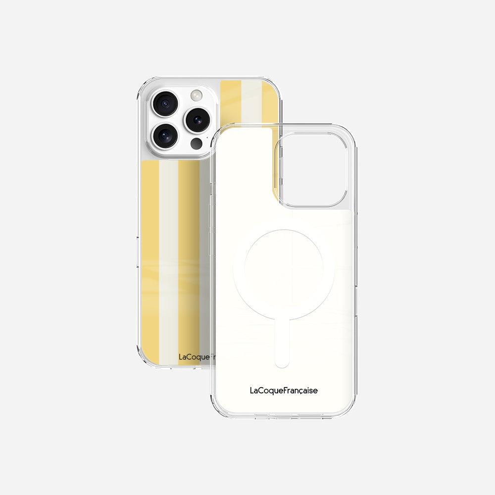 Coque Sans Anneaux Imprimee Rayure Jaune Beige
