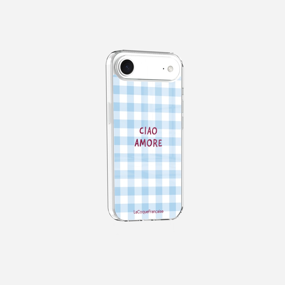 Coque Sans Anneaux Imprimee Ciao Amore Vichy Bleu