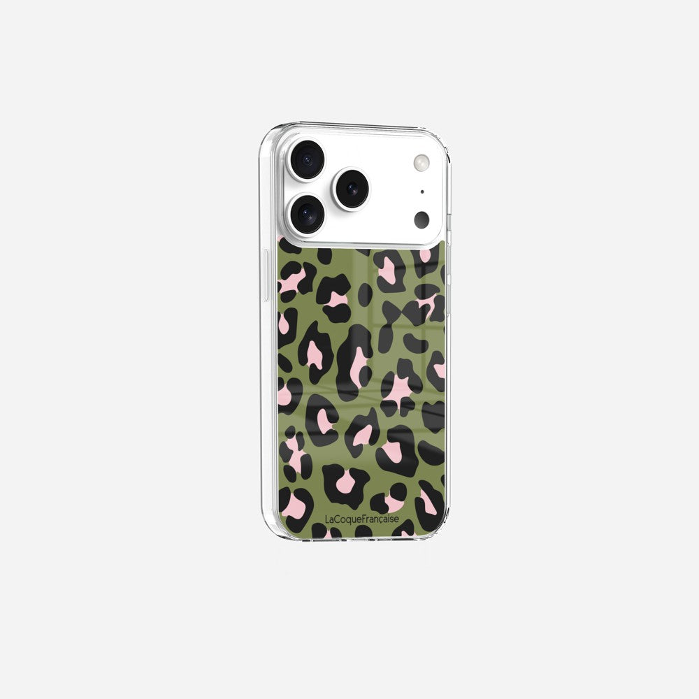 Coque Sans Anneaux Imprimee Leopard Kaki Et Rose