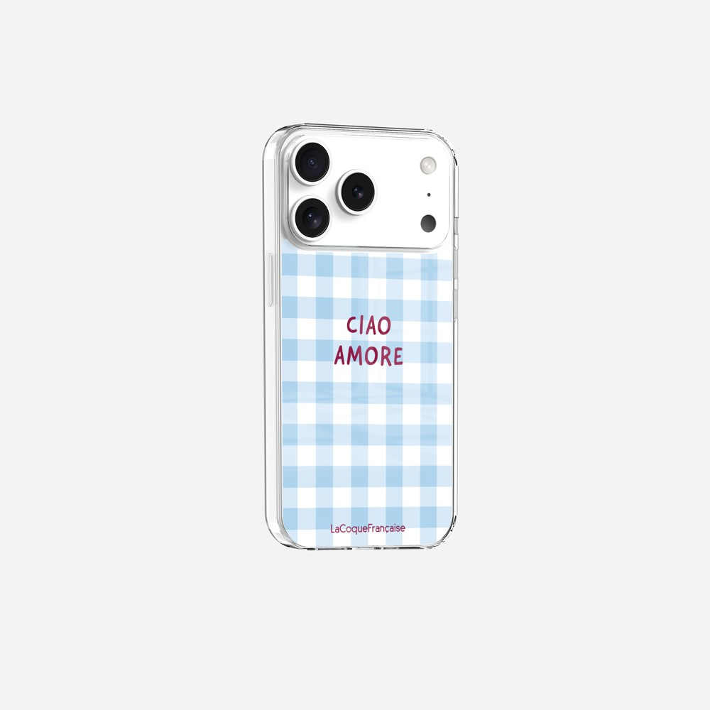 Coque Sans Anneaux Imprimee Ciao Amore Vichy Bleu