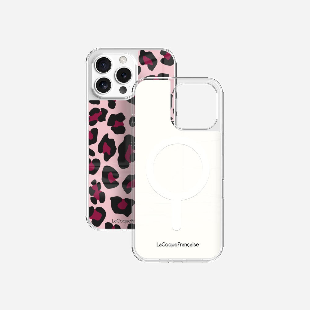 Coque Sans Anneaux Imprimee Leopard Rose Et Bordeaux