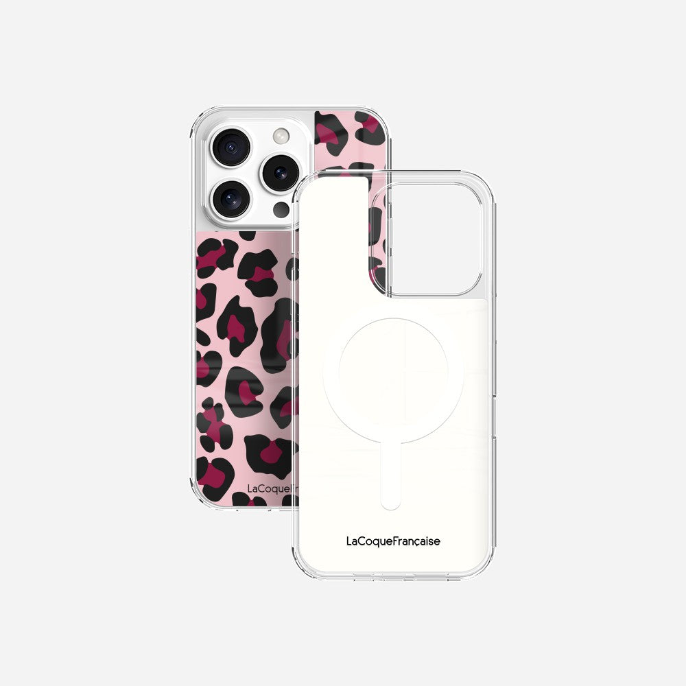 Coque Sans Anneaux Imprimee Leopard Rose Et Bordeaux