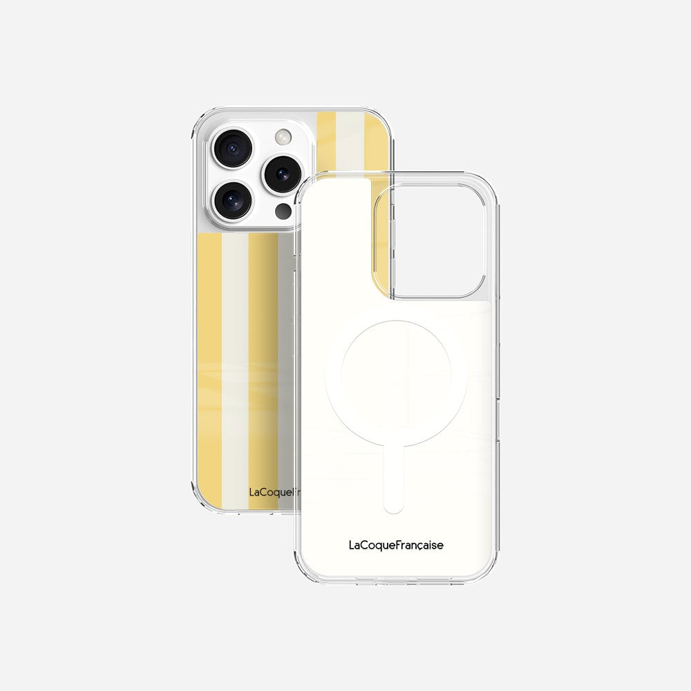 Coque Sans Anneaux Imprimee Rayure Jaune Beige