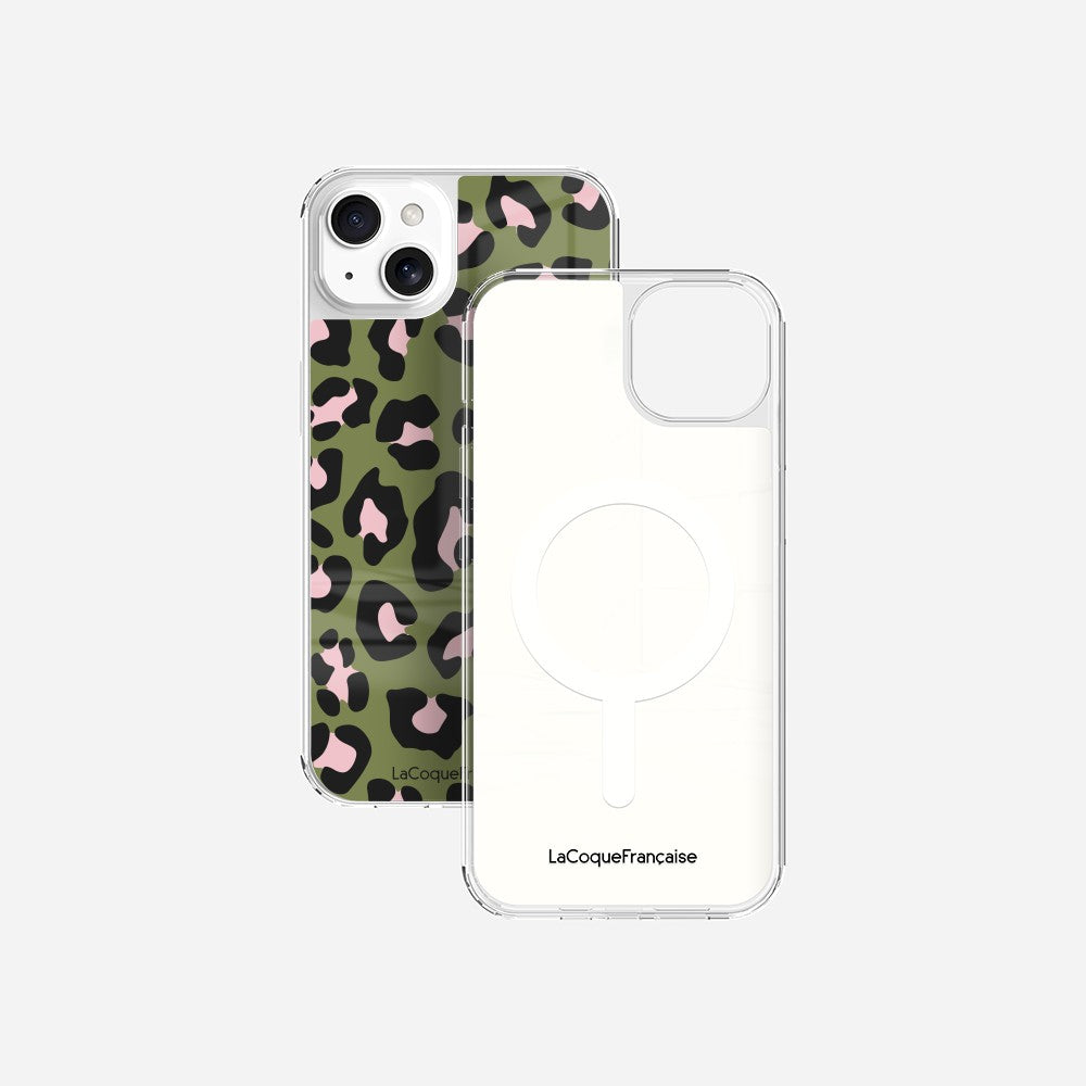 Coque Sans Anneaux Imprimee Leopard Kaki Et Rose