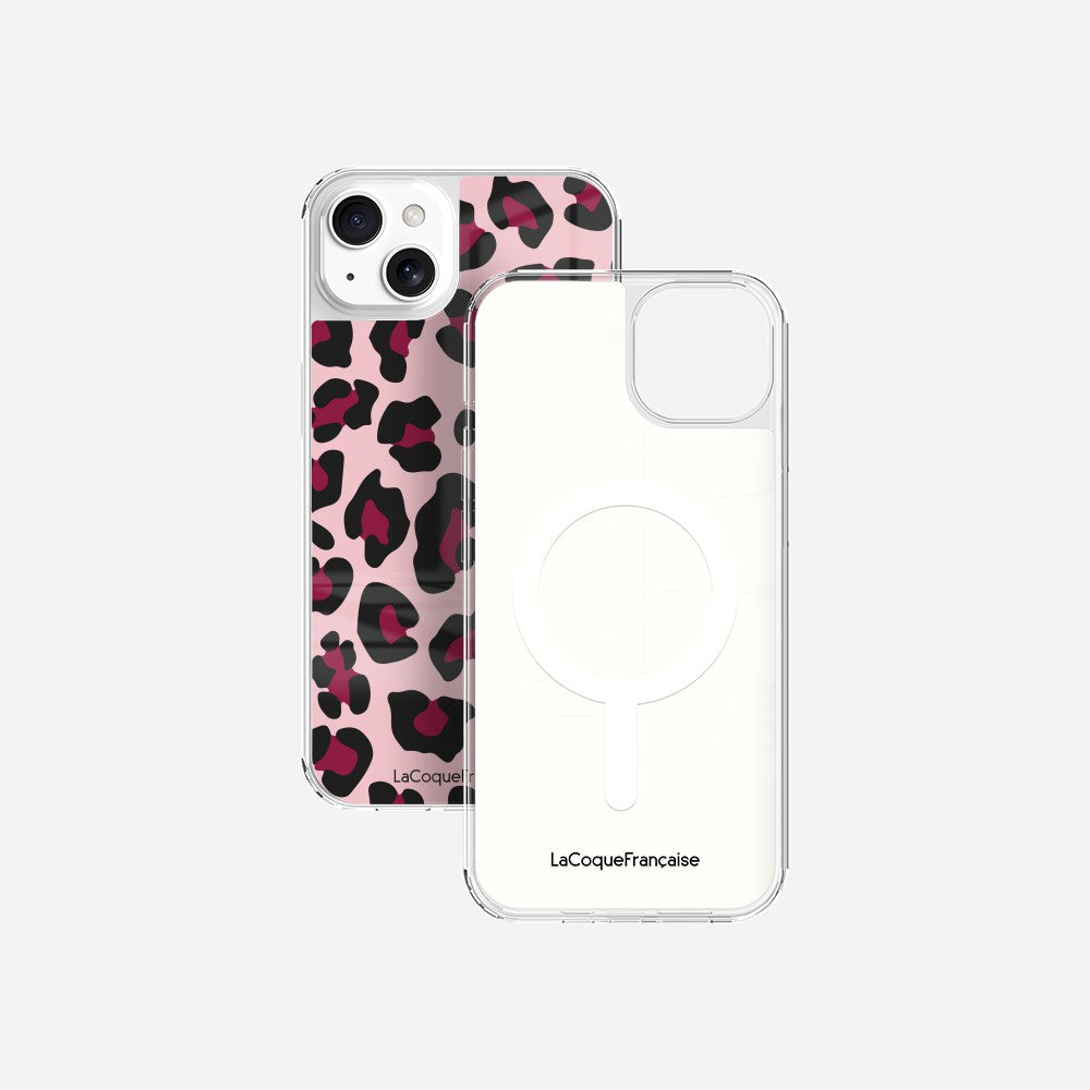 Coque Sans Anneaux Imprimee Leopard Rose Et Bordeaux