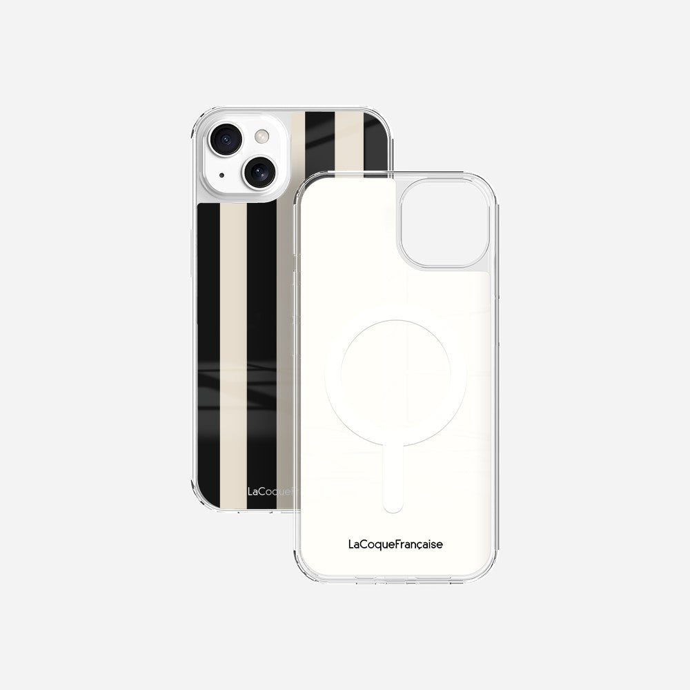 Coque Sans Anneaux Imprimee Rayure Noir Beige