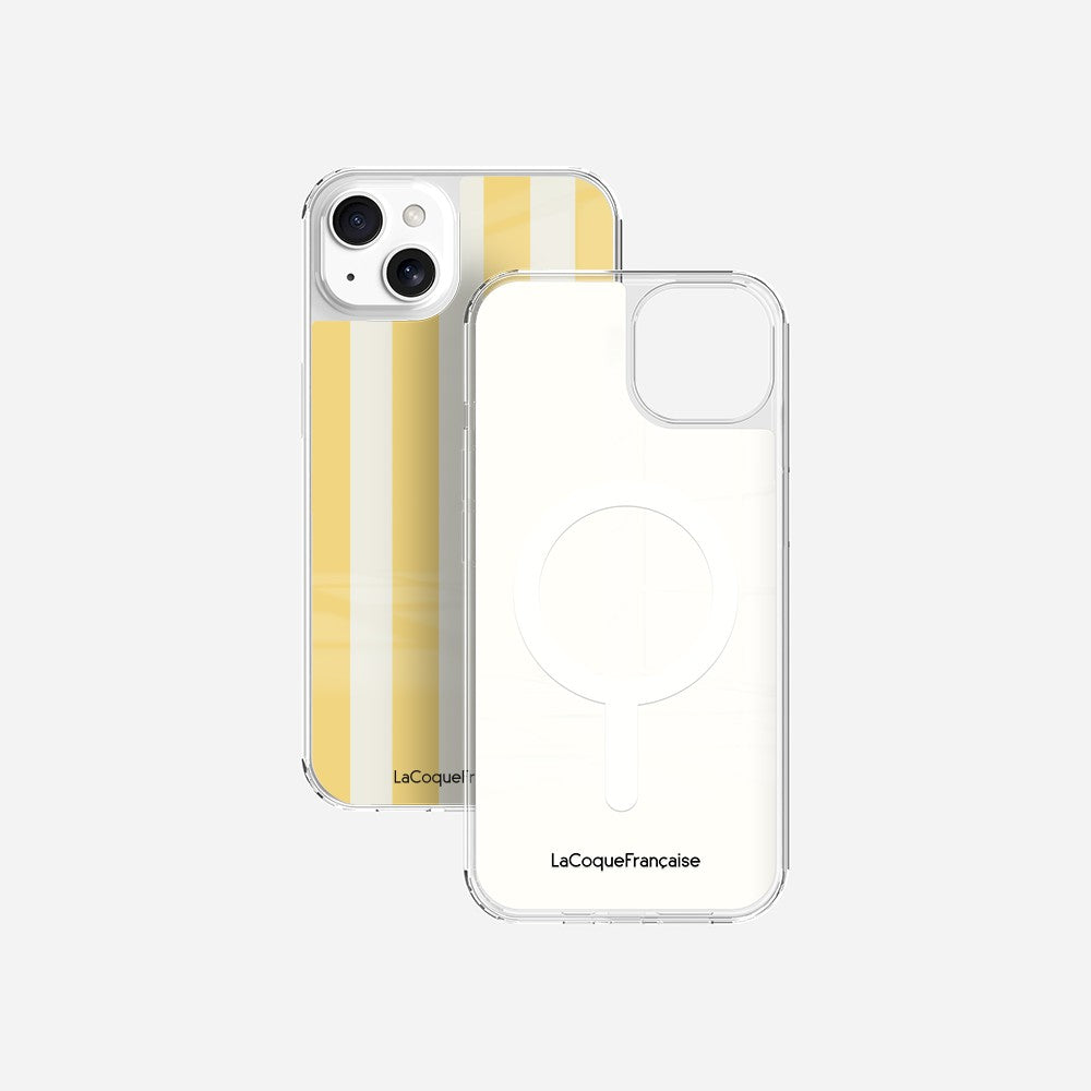 Coque Sans Anneaux Imprimee Rayure Jaune Beige