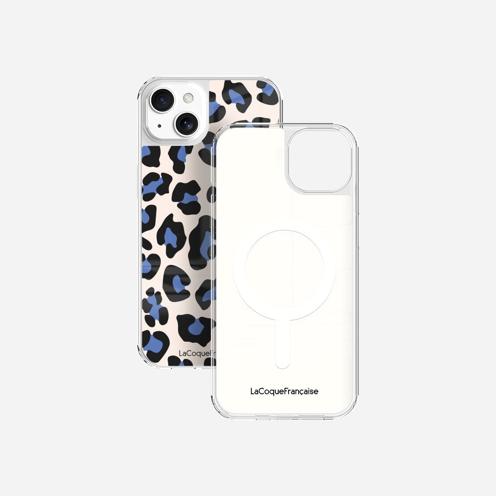 Coque Sans Anneaux Imprimee Leopard Beige Et Bleu - 35