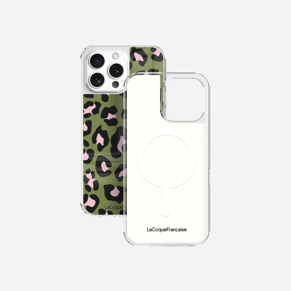 Coque Sans Anneaux Imprimee Leopard Kaki Et Rose