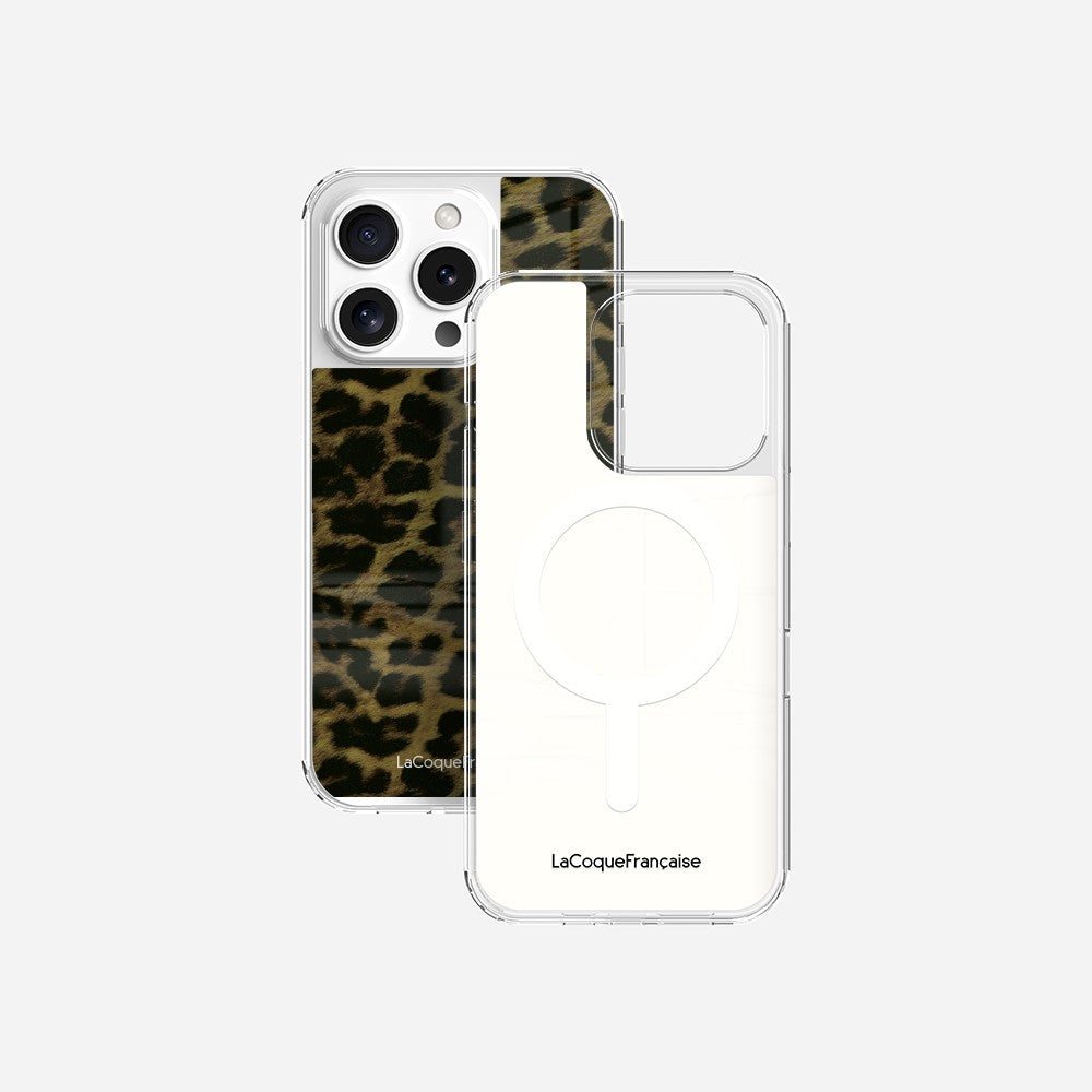 Coque Sans Anneaux Imprimee Leopard Kaki Et Noir