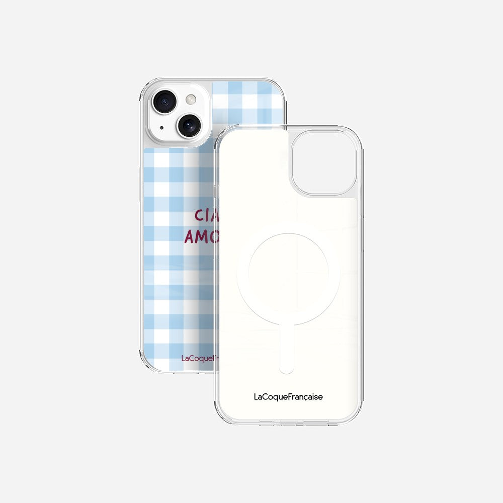 Coque Sans Anneaux Imprimee Ciao Amore Vichy Bleu