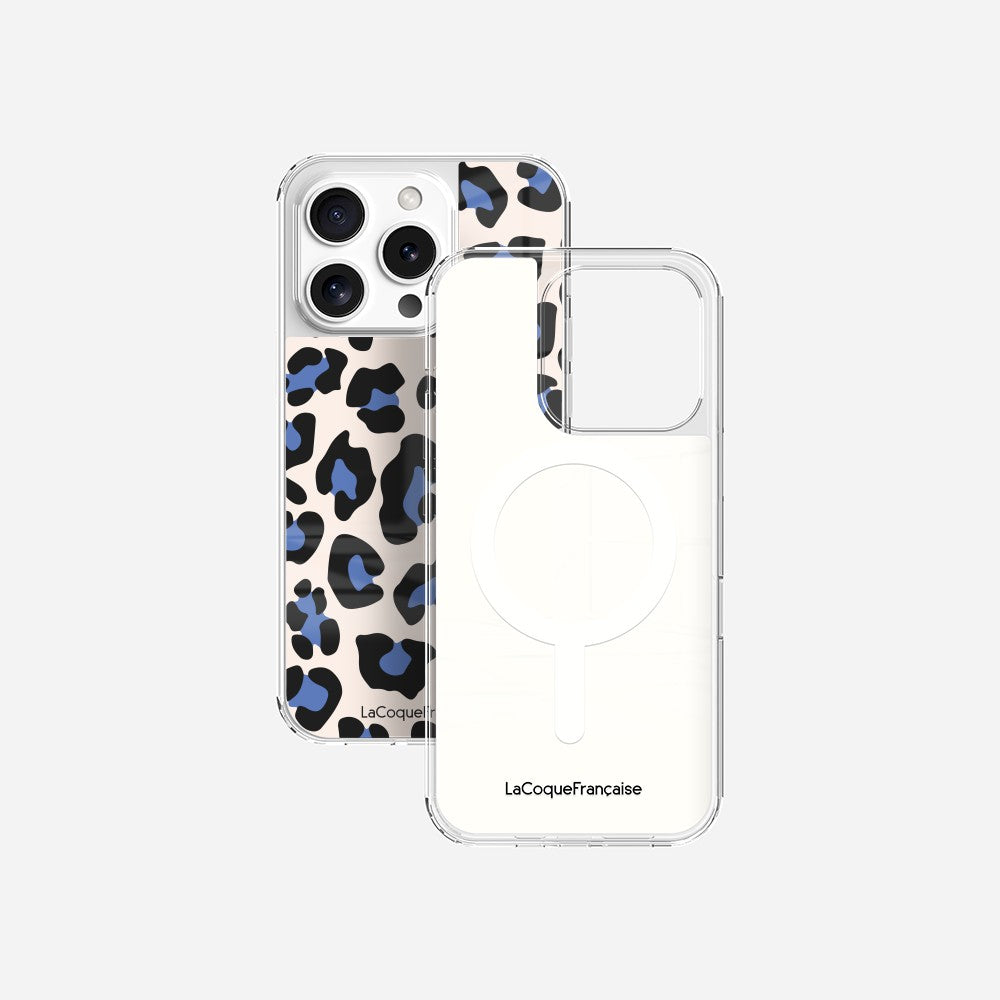 Coque Sans Anneaux Imprimee Leopard Beige Et Bleu - 36