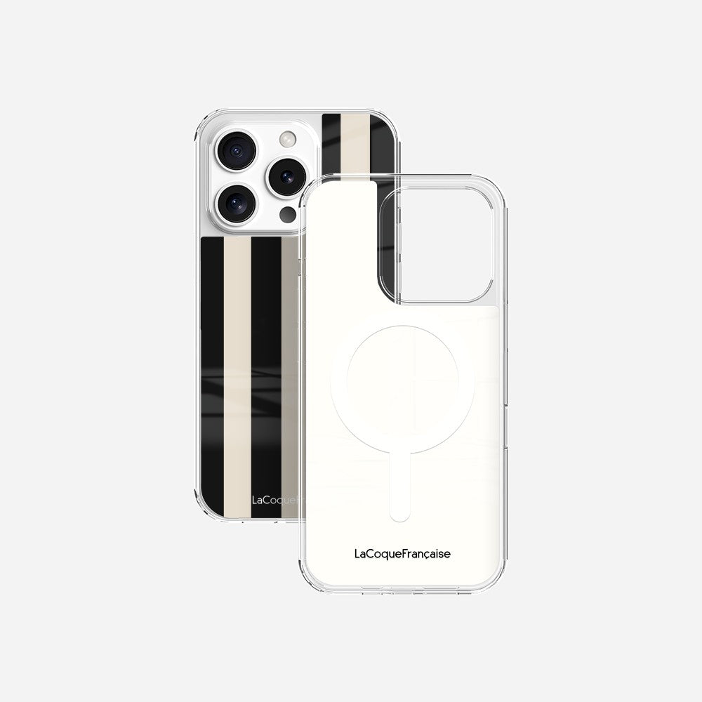 Coque Sans Anneaux Imprimee Rayure Noir Beige