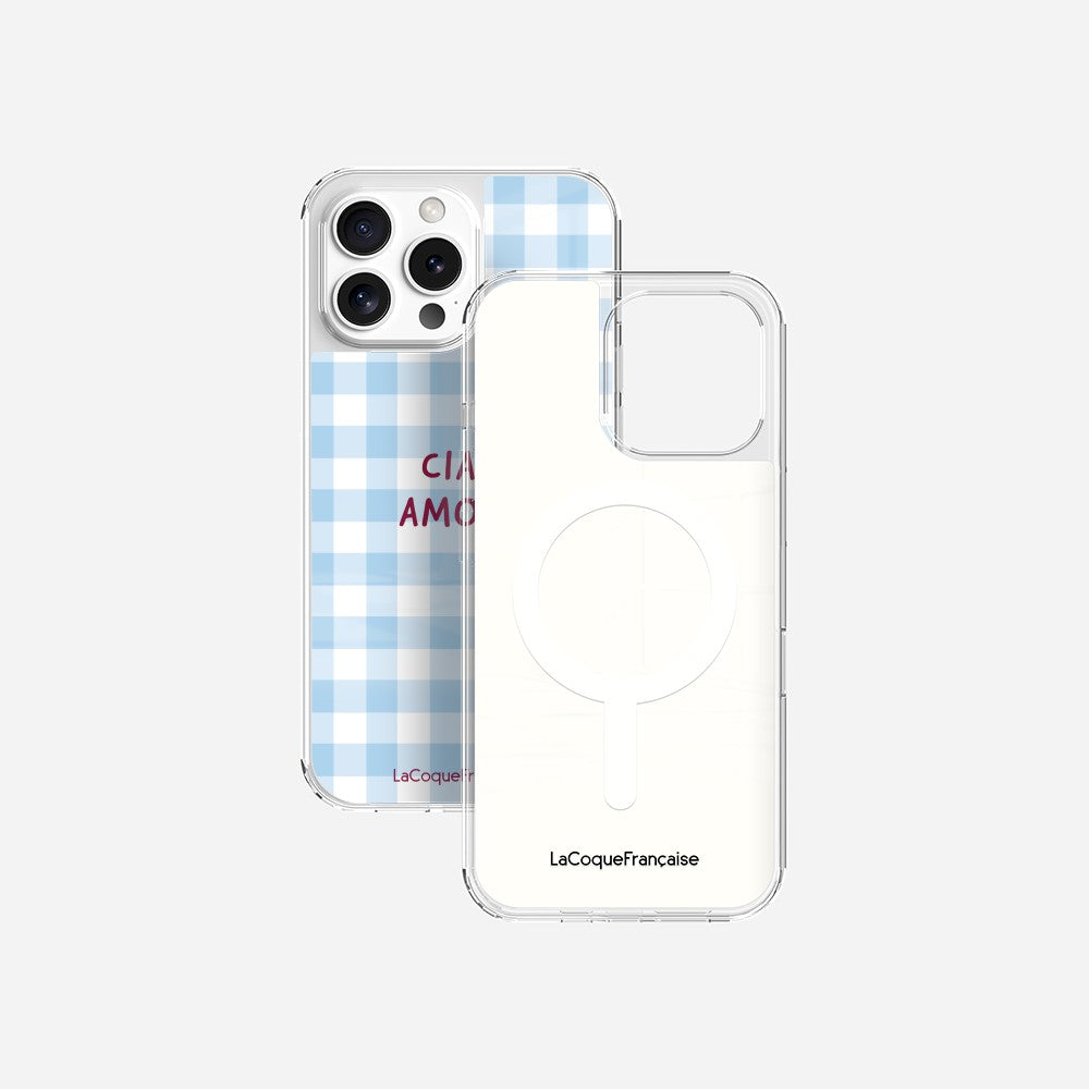 Coque Sans Anneaux Imprimee Ciao Amore Vichy Bleu