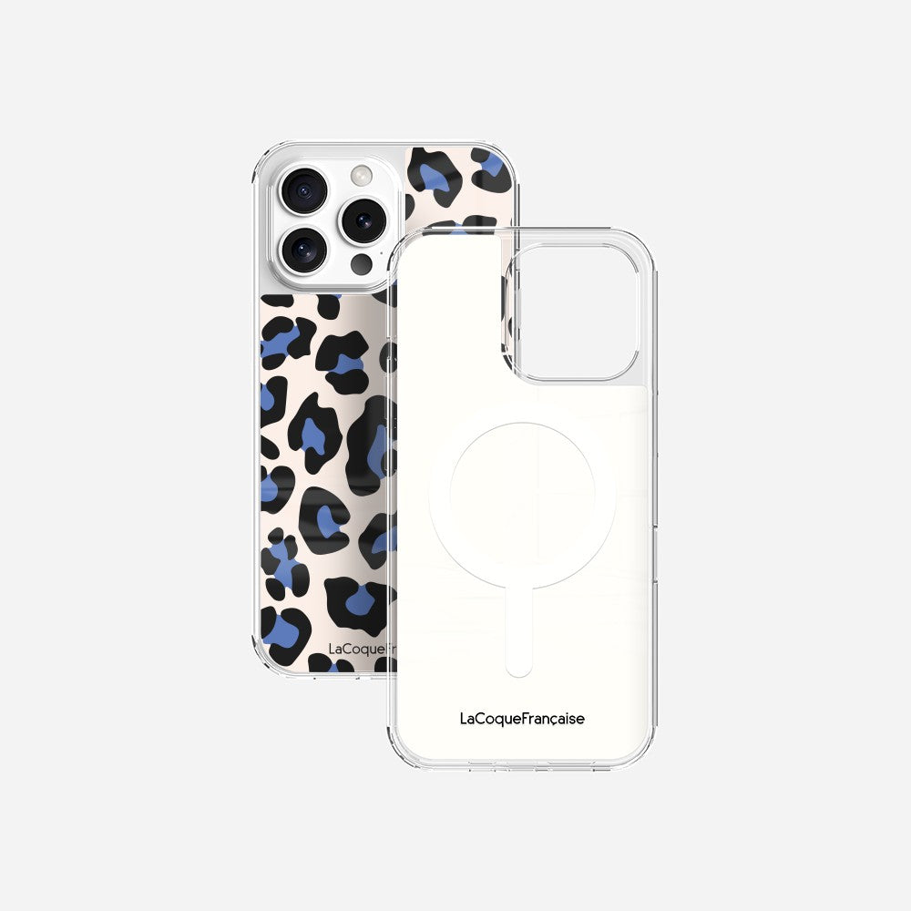 Coque Sans Anneaux Imprimee Leopard Beige Et Bleu - 40