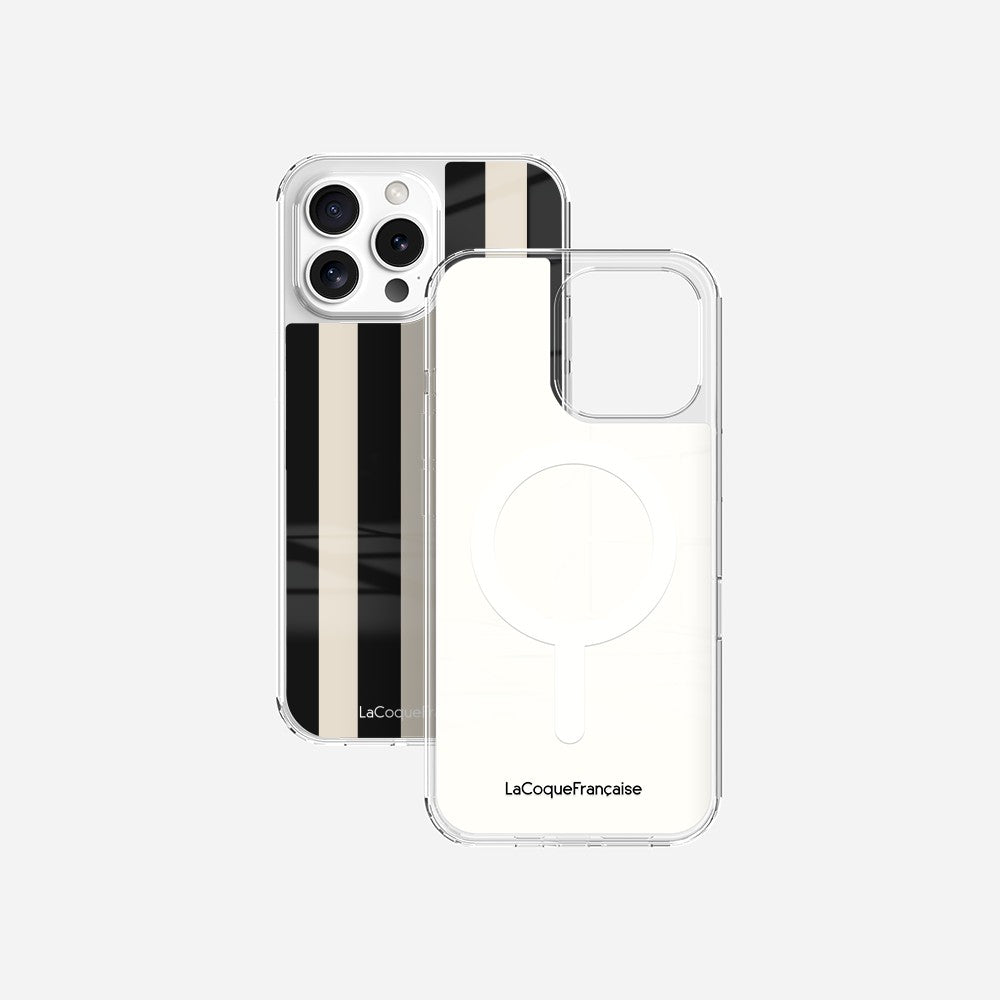 Coque Sans Anneaux Imprimee Rayure Noir Beige
