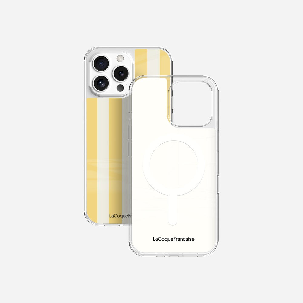 Coque Sans Anneaux Imprimee Rayure Jaune Beige