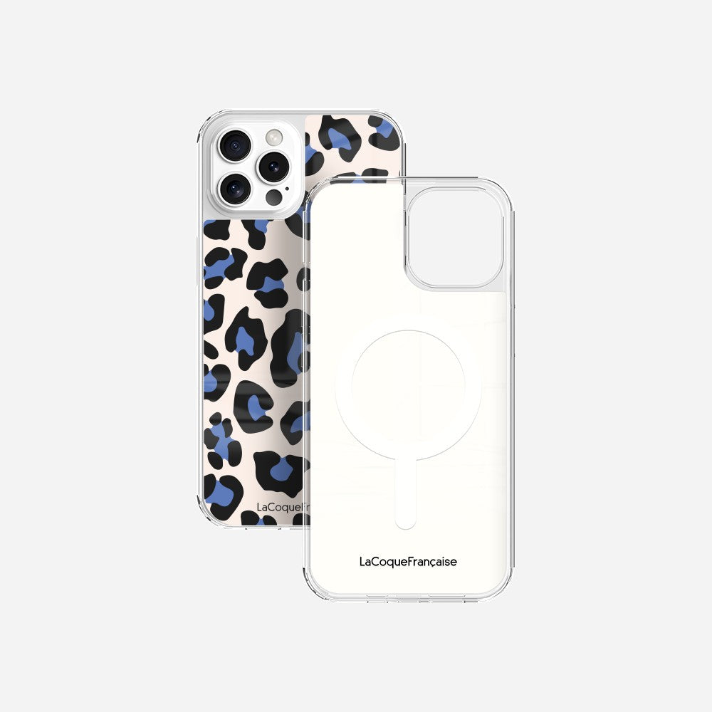 Coque Sans Anneaux Imprimee Leopard Beige Et Bleu - 39